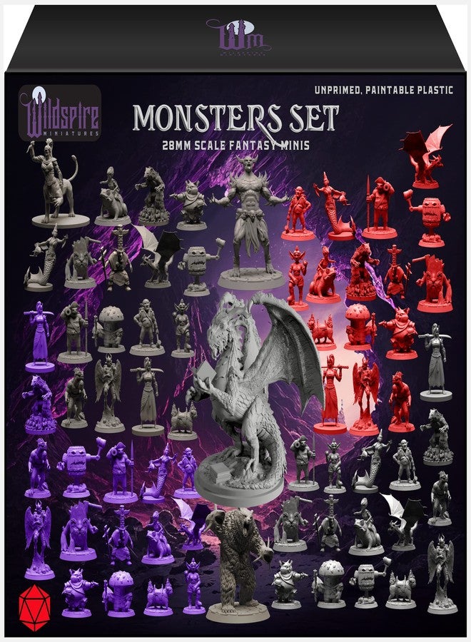 Wildspire Fantasy Monsters & Bookish Dragon for DND Miniatures Unpainted Bulk 28mm-32mm Dungeons & Dragons Minis Pathfinder Figures Fantasy Unpainted Tabletop RPG Miniature Starter Set for DD - Image 1